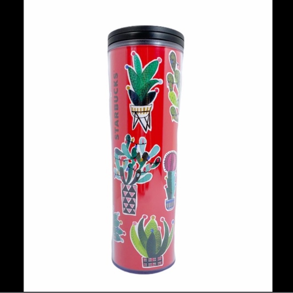 Starbucks Red Tumbler with Christmas Cactus